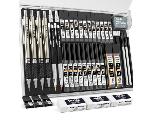 37PCS Art Mechanical Pencil Set, 4PCS Metal Drafting Pencil 0.3mm, 0.5 mm, 0.7 mm, 0.9 mm & 2PCS 2mm Lead Holder (6B 4B 2B HB 2H 4H Colors) For...