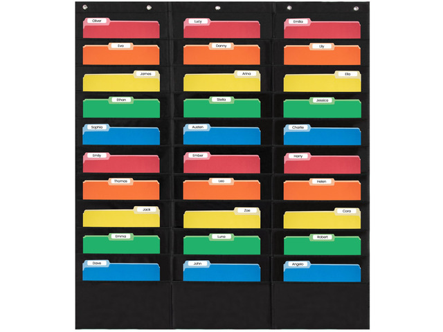 30 Pocket File Folder Pocket Chart, Black, 42' W x 47' T Versatile Wall Hanging File Folder Organizer for Classrooms, Offices, Home, and More -...