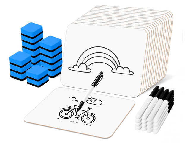 16 Pack Dry Erase Boards with 16 Erasers and 16 Markers, 12.5x 9 Double-Sided Reusable Small White Board, Smooth Writing & Wipe-Clean Design,...