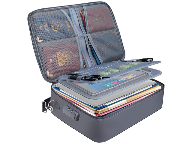 Fireproof Document Box with Lock, Waterproof Fire Safe File Bag Fire Proof Certified, Waterproof Dual Zippers, Combination Lock, Multi-Compartment...