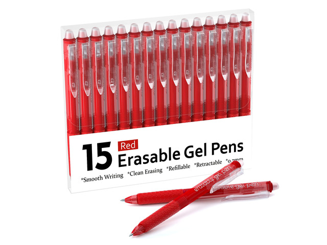 Erasable Gel Pens, 15 Pack Red Retractable Erasable Pens Clicker, Fine Point, Make Mistakes Disappear, Red Ink for for School & Office