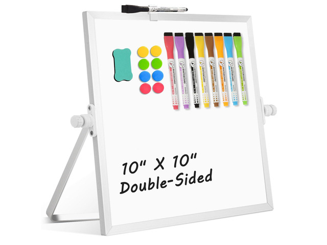 Double-Sided Magnetic White Board with Stand, 10' x 10' Dry Erase Board with Stand, Desktop Whiteboard Easel, Portable Small White board dry erase...