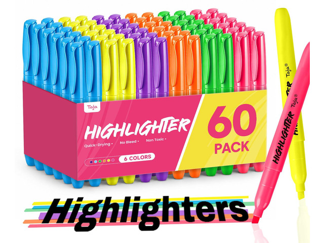 60 Pack Highlighters, Assorted 6 Colors, Chisel Tip with No Bleed Ink Highlighters with Smooth Broad & Precise Lines, Ideal for Journaling & Note...