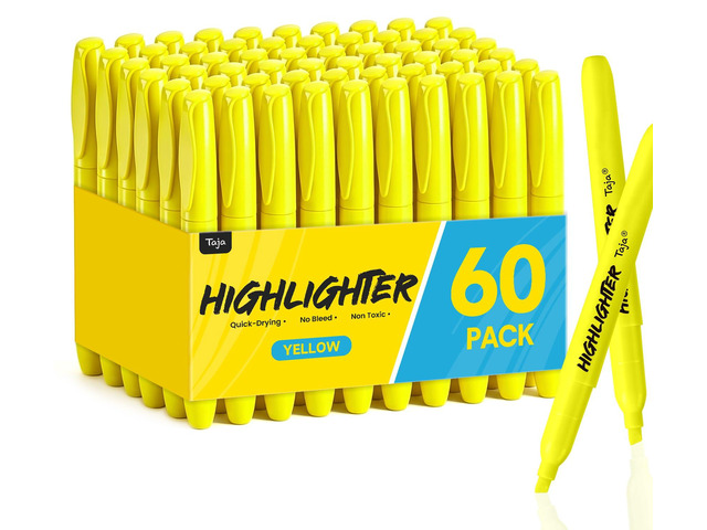 60 Pack Highlighters, Yellow, Chisel Tip with No Bleed Ink Highlighters with Smooth Broad & Precise Lines, Ideal for Journaling & Note Taking,...