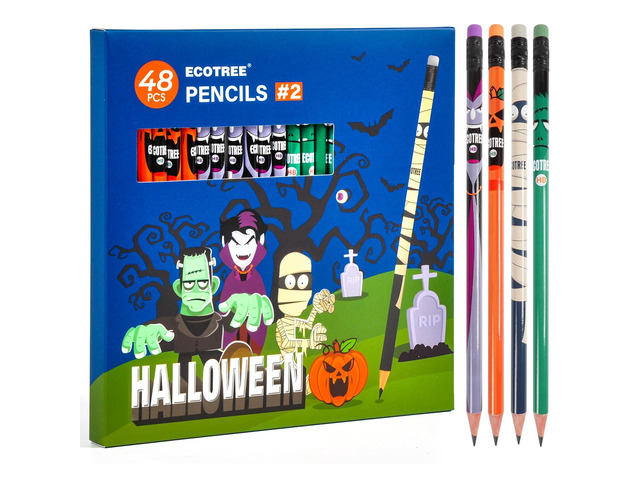 Halloween Party Favors Pencils #2, Pre-Sharpened HB 48 Count Bulk Trick or Treat Gifts for Kids, Number 2 Pencils, School Classroom Supplies,...