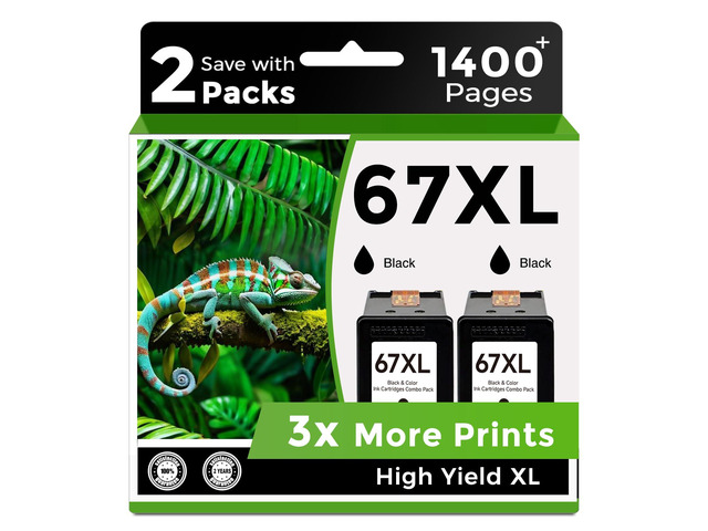 67XL Ink Cartridges Black 2 Pack Replacement for HP 67 Ink XL 6055 2827e For hp67xl hp67 2700 2700e 2855e 2752 2742e 2755 4255e 4100 4152e 4155...