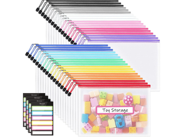 36 Pack Mesh Zipper Pouch with Sticky Labels, A4 Mesh Bags Organizer Sturdy Letter Size File Folders, Office School Classroom Teacher Supplies, Toy...