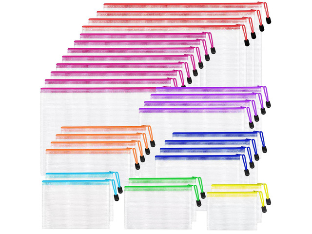 30pcs Mesh Zipper Pouch Bags, 8 Sizes Plastic zippered Storage Bags for Organizing, Clear Pouches with Zipper, Waterproof Mesh Pouch for Office...
