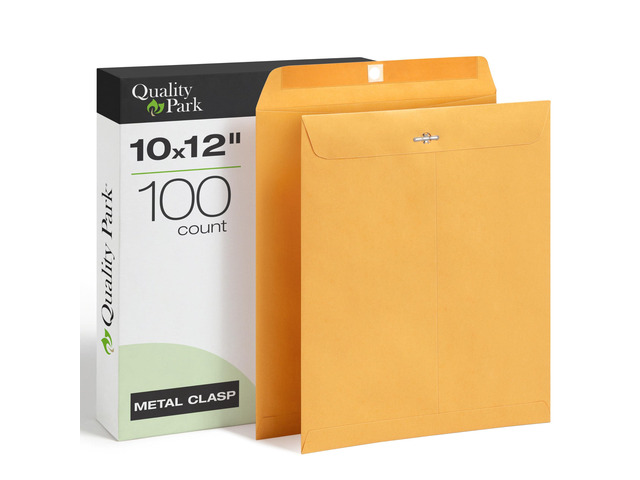 10 x 12 Clasp Envelopes, 100 Pack, Document Envelopes with Gummed Flap, Heavyweight 28 lb Paper with Reinforced Holes and Double Prong Clasp, for...