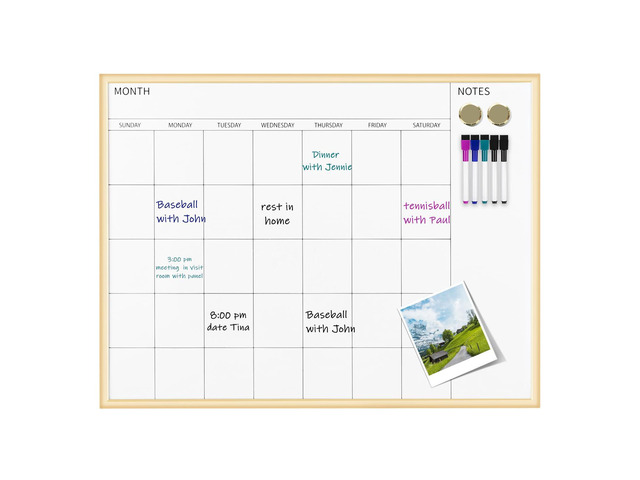 Monthly Calendar Whiteboard, 30' x 20' Gold Wooden Frame Magnetic Dry Erase Calendar with 2 Magnets & 5 Whiteboard Pens, Monthly Calendar...