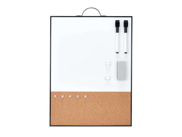 Small Whiteboard Cork-Board - 16' X 12' Portable Aluminum Black Framed Magnetic Dry Erase Board, Small Bulletin Cork Board with Holder for Office,...