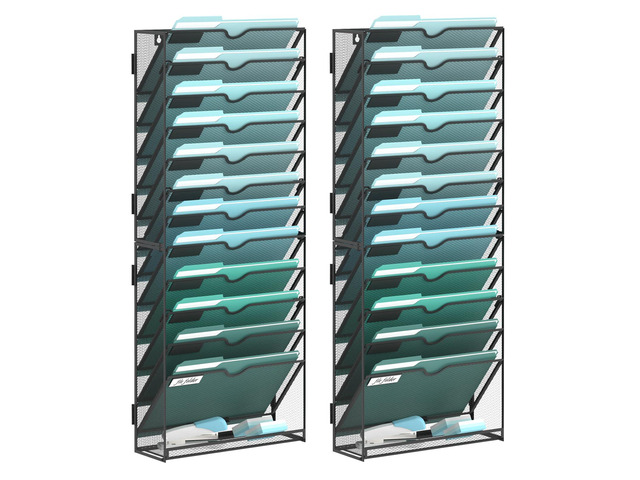 13-Tier Wall File Organizer, Wall Mounted Mail Sorter, 2 Pack Metal Mesh Hanging File Organizer with Open Compartments and Label Panels for Papers...