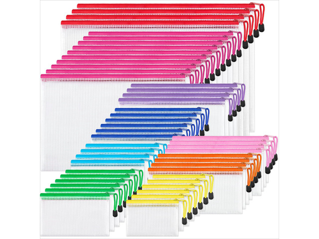 48 Pcs Mesh Zipper Pouch Bags, 8 Sizes Waterproof Zipper Bags Multi-use Travel Bags for Office, School, Board Game, Puzzles, Cosmetics, Travel...