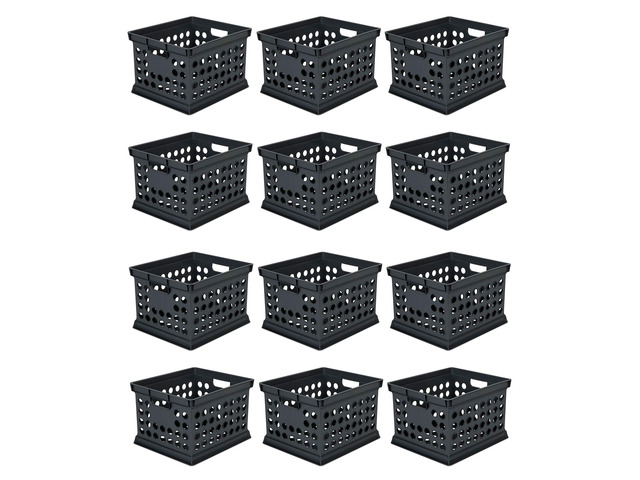 Storage Crate Bin File Organizer for Home & Office,Black, 12-Pack Heavy-Duty and Stackable Plastic Boxes and Containers for Desk, Cabinet, Dorm,...