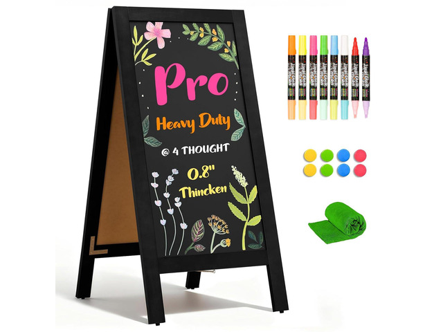 Heavy Duty A-Frame Magnetic Chalkboard 40'x20', Black 0.8' Thickened Solid Pine Wood, Sandwich Board, Sturdy Windproof Standing Sign, For Outdoor...