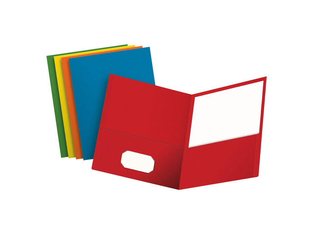 2 Pocket Folders, Textured Paper, Assorted Colors (Light Blue, Red, Yellow, Orange, Green), Letter Size, 50 Per Box