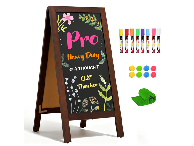 Heavy Duty A-Frame Magnetic Chalkboard 40'x20', Brown 0.8' Thickened Solid Pine Wood, Sandwich Board, Sturdy Windproof Standing Sign, For Outdoor...