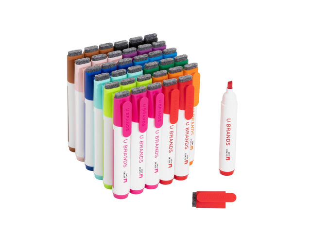 Dry Erase Markers Chisel Tip Set, 36 Pack, Assorted Colors, Whiteboard Pens with Chisel Point and Built In Eraser Caps, Low Odor Ink, Dry Erase...