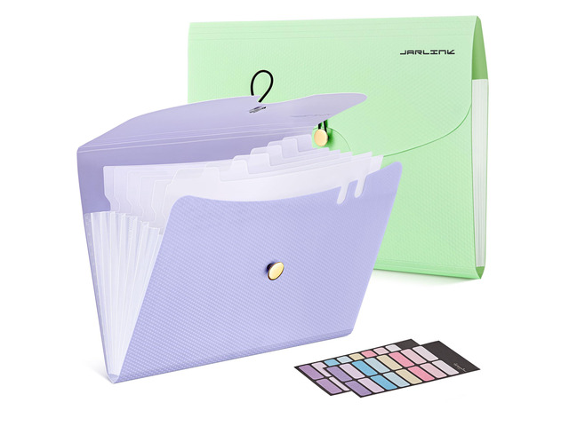 7 Pockets Expanding File Folder, A4 Accordion folders, Purple & Green Accordion File Folders with 12 Labels, Portable Document Organizer for Home,...