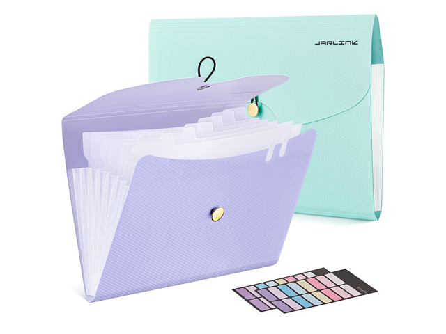 7 Pockets Expanding File Folder, A4 Accordion folders,Blue & Purple Accordion File Folders with 12 Labels, Portable Document Organizer for Home,...