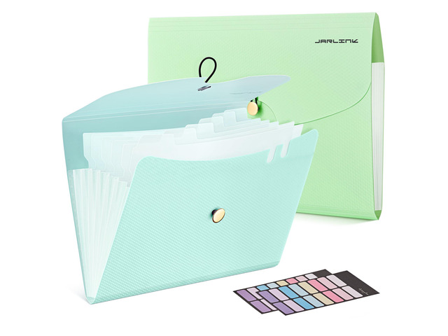 7 Pockets Expanding File Folder, A4 Accordion folders,Blue & Green Accordion File Folders with 12 Labels, Portable Document Organizer for Home,...