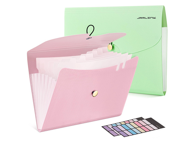 7 Pockets Expanding File Folder, A4 Accordion folders, Pink & Green Accordion File Folders with 12 Labels, Portable Document Organizer for Home,...