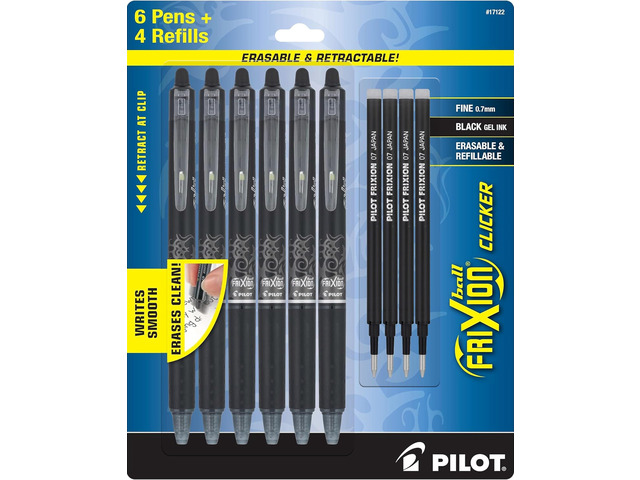 FriXion Clicker Erasable Pens, 0.7mm Fine Point, Black Ink Refillable & Retractable Gel Ink Pens Ideal for School, Journaling, & Office Writing,...