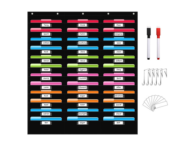 36 Pockets File Storage Pocket Chart with 36 Nametag Pockets, Hanging Wall File Organizer for Classroom and Office, Organize Your Assignments,...