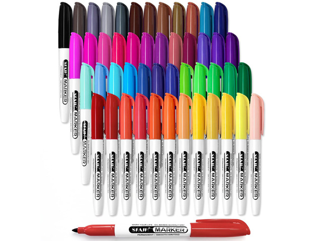 48 Colors Permanent Markers Fine Point, Art Coloring & Crafts & Mark Assorted Vibrant Colors, Quick-Drying Waterproof, Long-Lasting, Work on Paper...