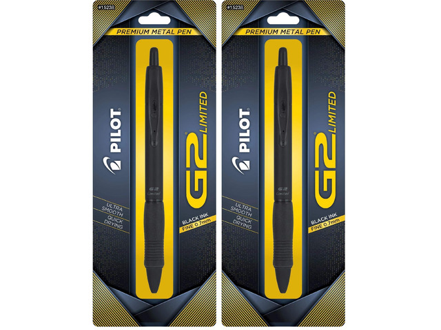 G2 Limited Refillable & Retractable Rolling Ball Gel Pen, Fine Point, Matte Black Barrel, 0.7 mm, Black Ink, Single Pen (Pack of 2)