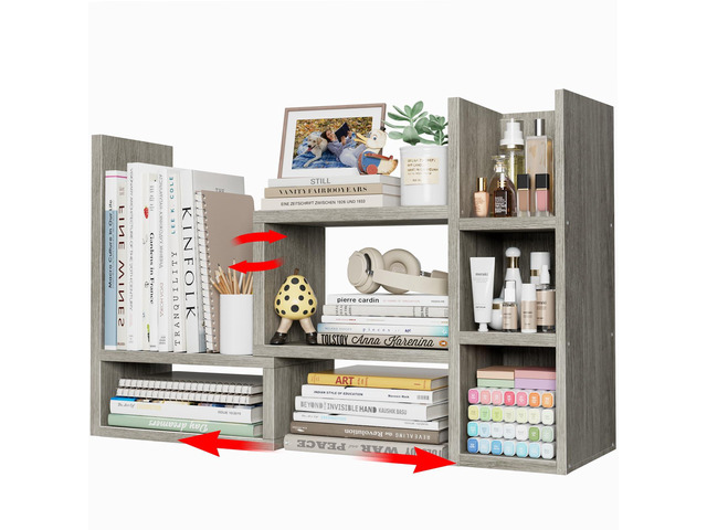 Desk Shelves Desktop Organizer Shlef - Grey Office Organization for Top of Desk Organizers and Accessories Corner Bookshelf Table Top Shelving...