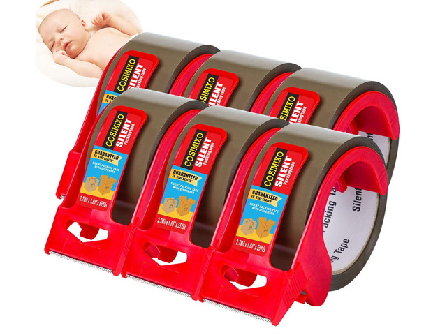 6-Pack No Noise Brown Packing Tape with Dispenser,2.7mil x 1.88' x 55Yds Heavy Duty Noiseless Packing Tape,Packaging Tape for Shipping, Industrial...
