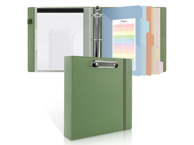3 Ring Binder with Clipboard, 2 Inch Binder, PU Clipboard Binder with Notepad & 5 Dividers with 5 Pockets, Labels, Clipboard Folder Great for...