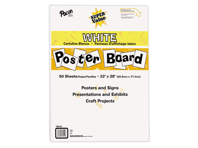 Super Value Poster Board, Uncoated, 22' x 28', White, 50 Sheets Great for arts, crafts, displays, presentations and classroom projects