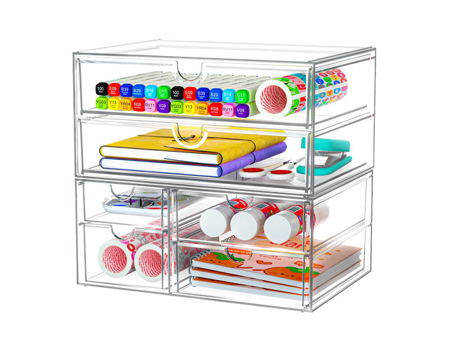Acrylic Organizer with 6 Drawers, Bathroom Counter Organizer, Makeup Desk Organizers, Office Supplies, Storage Drawers for Cosmetic, Pencil, Coffee