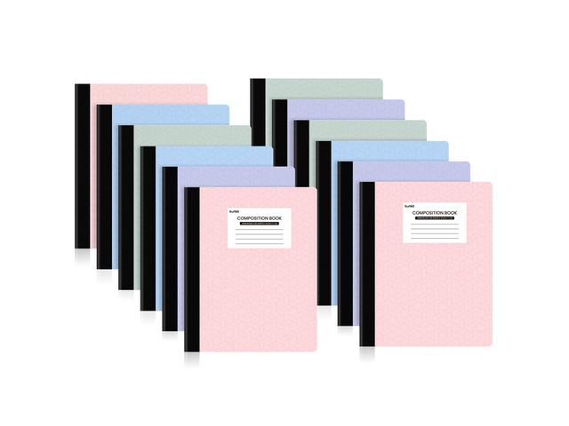 Composition Notebooks - Wide Ruled Paper, 12 Pack Composition Book, 9 3/4' x 7 1/2', 80 Sheets/160 Pages, Assorted Colors, School & Office Supplies