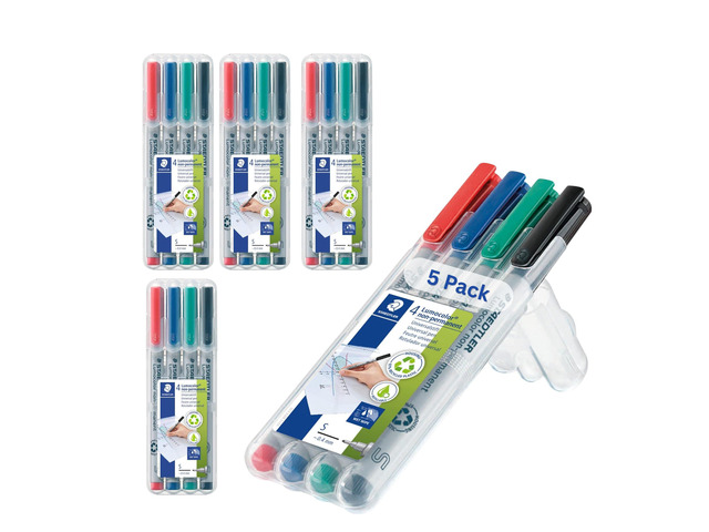 Lumocolor Non-Permanent Universal Pens (5-Pack) Superfine 0.4mm, Assorted Colors, Multi Surface, Quick Dry & Water-Soluble Ink - For Home, School &...