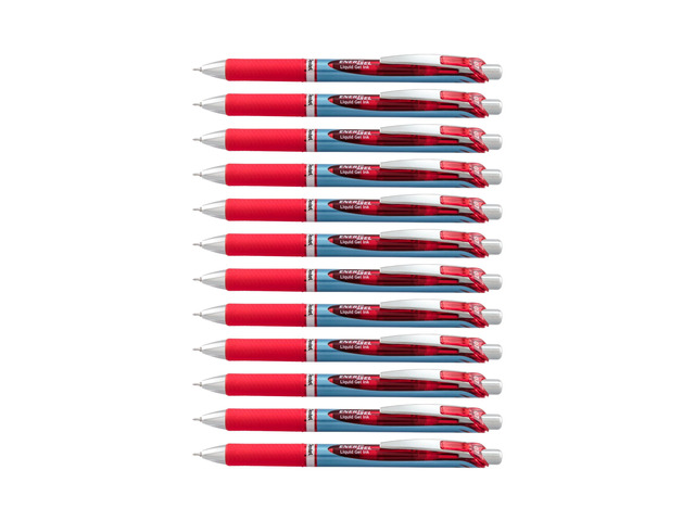 EnerGel Deluxe RTX Retractable Liquid Gel Pen, Medium Line, Needle Tip, Red Ink, Box of 12 (BLN77-B)