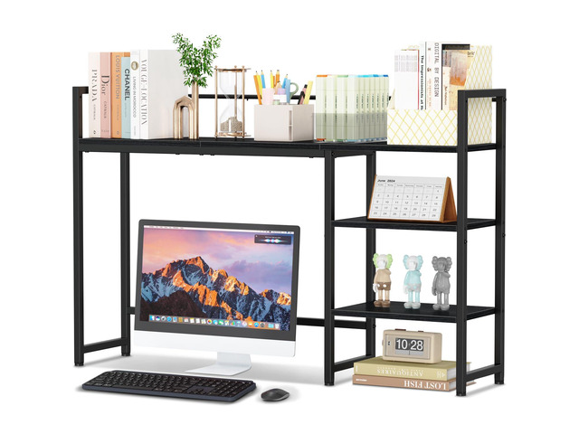 Desk Shelf, 44.9' Large Desktop Organizer Shelf, Desk Hutch for Monitor, 4 Tier Display Rack, Wooden Desktop Bookshelf Storage Rack for Home Office...