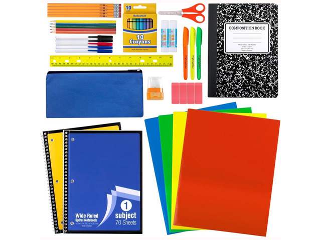 School Supplies Kit 45 Piece Grades K-12 Back to School Essentials, Includes Folders Notebooks Pencils Pens and Much More