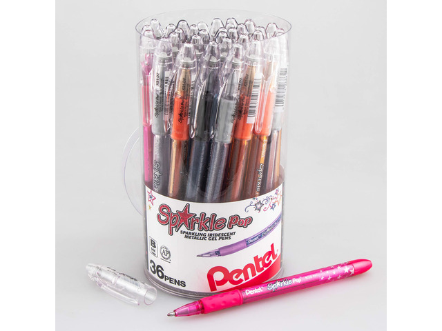 Sparkle Pop Iridescent Gel Pens, (1.0mm) Bold Lines, Assorted Ink (A/C/D/F/P/V/x/Z) 36-PK Canister (K91PC36M)