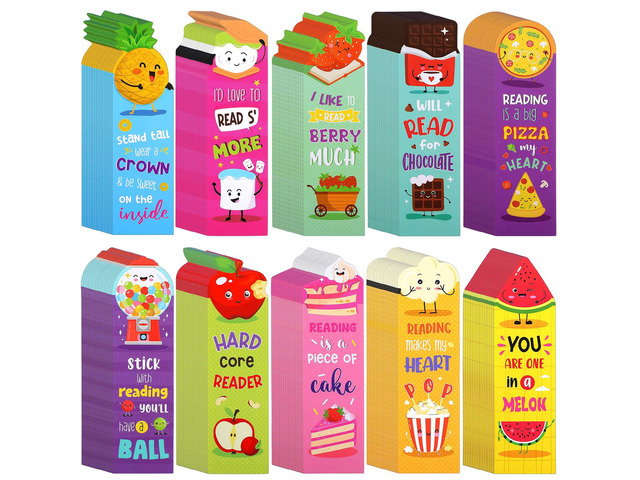 300 Pcs Scented Bookmarks for Kids, Fruit Food 10 Styles Assorted Designs Scratch and Sniff, Fruit Food Theme Sayings for Students, Teens, Food...