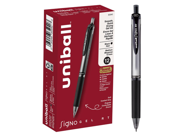 uniball Signo RT Gel Pens, Medium Point (0.7mm), Black, 12 Pack Crisp clean lines for everyday writing, comfort grip, fraud-resistant uni Super...