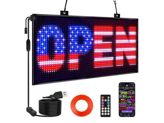 Dual Row LED Open Sign, 20'x12' Colorful Huge Bright Advertising open signs for business, Programmable Electric Scrolling Display with Remote for...