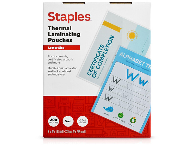 Thermal Laminating Pouches, Letter Size, 5 Mil, 200/Pack 9 x 11.5 inch pouches for heavy-duty document protection at the office
