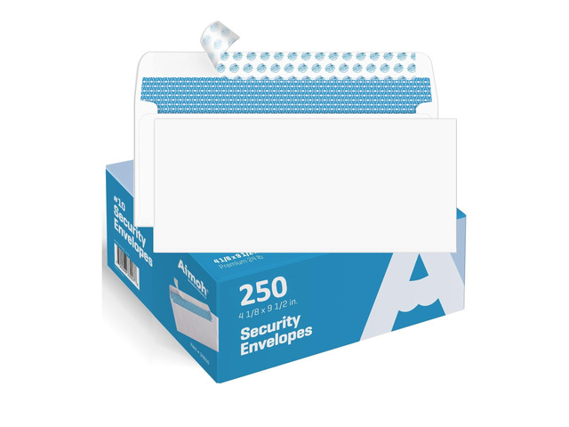 #10 Business Envelopes Letter Size Windowless Self Seal Security 250ct Premium EnveGuard Security Tint, Ultra Strong Quick Seal Closure, White,...