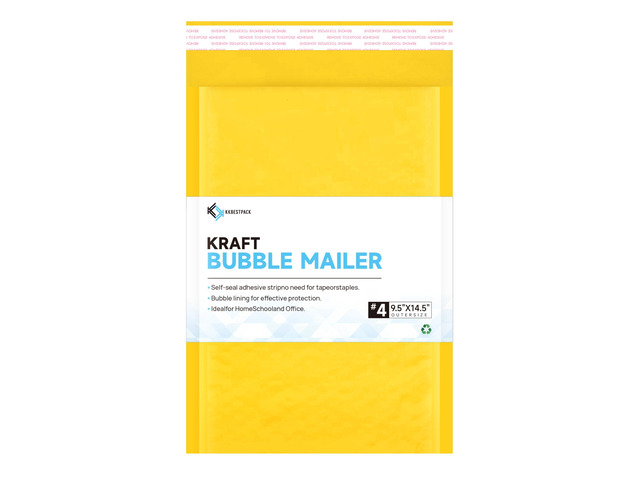 Kraft Paper Bubble Mailers #4, 9.5x14.5 Inch Self-Seal Padded Mailing Envelopes, Usable Size 9.5x13.5, Pack of 100