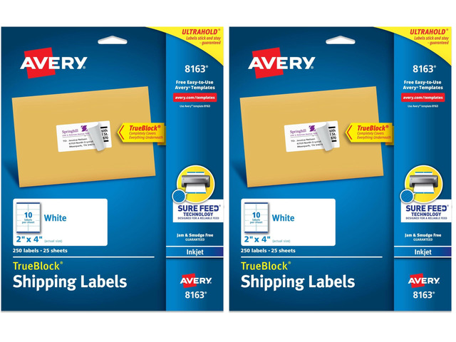 Shipping Labels, 2' x 4', White, 250 Labels Sure Feed Technology Pack of 2 Model 8163