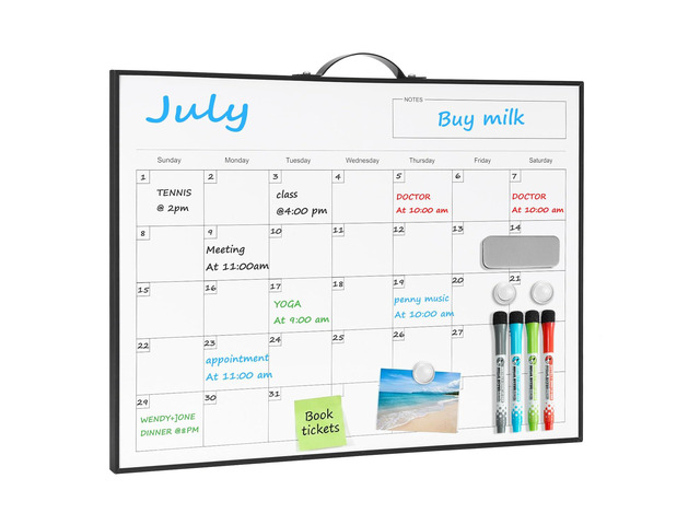 White Board Calendar - 12 X 16 Inches Magnetic Dry Erase Board Monthly Calendar, Double Sided Whiteboard with a Handle, to Do List Notepad for...