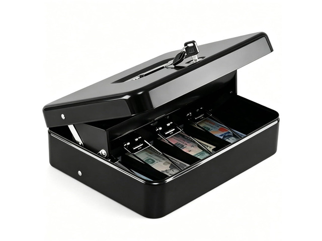 Cash Box with Top Key Lock0.7mm Metal Money Box for Flea Market Vendors, Craft Fairs & Small Business, Portable Cash Drawer with Auto-Pop Coin Tray...